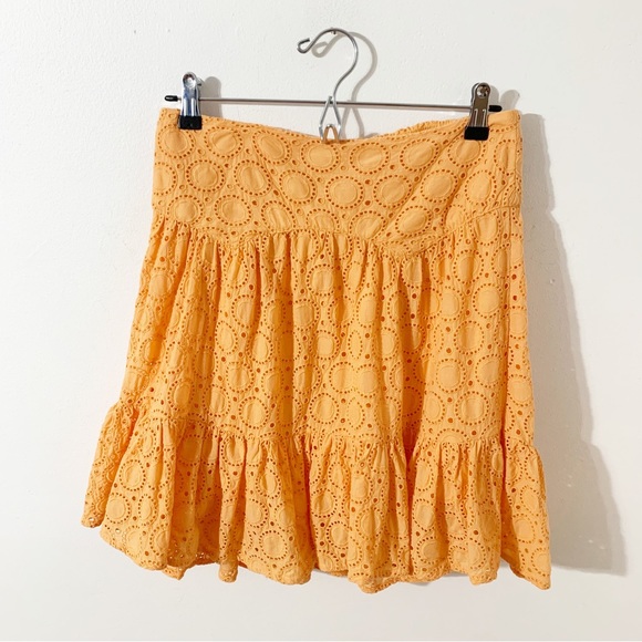 Mauve by Anthropologie Embroidered Eyelet Lace Prairecore Lined Mini Skirt 🍊 🧡 - Picture 1 of 10